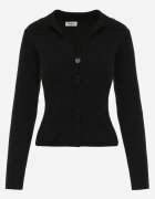glo-story Bluză slim fit cu nasturi din tricot rib cu guler și decolteu în V Awente Neagră