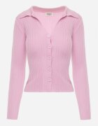 glo-story Bluză slim fit cu nasturi din tricot rib cu guler și decolteu în V Awente Roz
