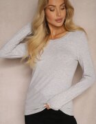 glo-story Bluză tip longsleeve gri deschis din bumbac cu decolteu rotund Eziola