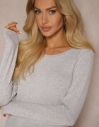 glo-story Bluză tip longsleeve gri deschis din bumbac cu decolteu rotund Eziola