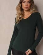 glo-story Bluză Verde din bumbac cu mânecă lungă cu decolteu în V Miavelle