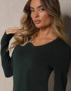 glo-story Bluză Verde din bumbac cu mânecă lungă cu decolteu în V Miavelle