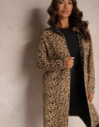 glo-story Cardigan Bej-Negru fără închidere cu buzunare cu imprimeu leopard Riaverna