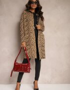 glo-story Cardigan Bej-Negru fără închidere cu buzunare cu imprimeu leopard Riaverna