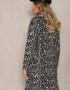 glo-story Cardigan Deschis Negru-Alb cu Buzunare cu Imprimeu Leopard Riaverna