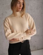 glo-story Cu guler înalt minimalist cu textură ribată Larim Bej deschis