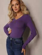 glo-story Fioletowa Bluzka Longsleeve z Trójkątnym Dekoltem Fezomia