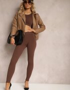 glo-story Geacă Maro tip Ramones din piele ecologică decorată cu cusături cu închidere asimetrică Sativana