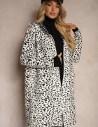 glo-story Kardigan Deschis Alb-Negru cu Buzunare cu Imprimeu Leopard Riaverna