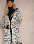glo-story Kardigan Deschis Alb-Negru cu Buzunare cu Imprimeu Leopard Riaverna