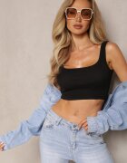 glo-story Maieu negru din bumbac elastic cu decolteu adânc Omaliana
