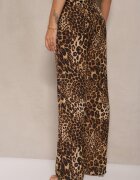 glo-story Pantaloni Bej cu imprimeu leopard cu picioare largi Talie înaltă cu închidere laterală cu fermoar Frisalie