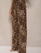 glo-story Pantaloni Bej cu imprimeu leopard cu picioare largi Talie înaltă cu închidere laterală cu fermoar Frisalie