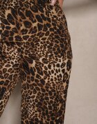 glo-story Pantaloni Bej cu imprimeu leopard cu picioare largi Talie înaltă cu închidere laterală cu fermoar Frisalie