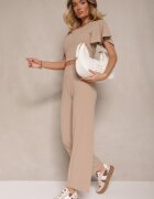 glo-story Pantaloni Bej închis Largi din Material cu striatii fine Kasaida