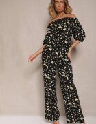 glo-story Pantaloni Negri cu Talie Înaltă cu Imprimeu Floral Zolsedi