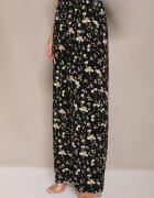 glo-story Pantaloni Negri cu Talie Înaltă cu Imprimeu Floral Zolsedi