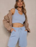 glo-story Pantaloni scurți clasici albastru deschis până la genunchi cu elastic în talie Fermatia