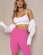 glo-story Pantaloni scurți de ciclism sport roz reiat cu talie înaltă Steiama