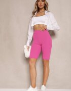 glo-story Pantaloni scurți de ciclism sport roz reiat cu talie înaltă Steiama