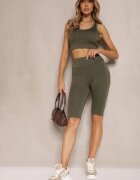 glo-story Pantaloni scurți de ciclism Verzi High Waist Sportivi cu Push-Up Calatrix