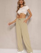 glo-story Pantaloni Verde deschis cu croială largă High Waist decorat cu șnur Deyrisse