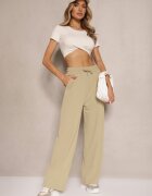glo-story Pantaloni Verde deschis cu croială largă High Waist decorat cu șnur Deyrisse