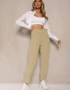 glo-story Pantaloni Verde deschis talie înaltă cu elastic în talie Teniela