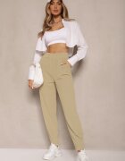 glo-story Pantaloni Verde deschis talie înaltă cu elastic în talie Teniela