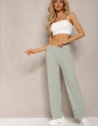 glo-story Pantaloni Verzi Largi din Material Fino Reiat Kasaida