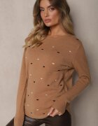glo-story Pulover Elegant Bej închis cu Decorațiuni Brodate Delicate în față Reriala