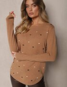 glo-story Pulover Elegant Bej închis cu Decorațiuni Brodate Delicate în față Reriala