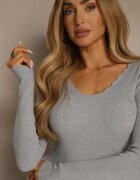 glo-story Pulover Gri cu croială cambrată cu decolteu în V neregulat Fenalissa