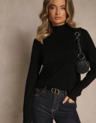 glo-story Pulover negru casual cu guler înalt în stil minimalist Seorienne