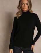 glo-story Pulover negru casual cu guler înalt în stil minimalist Seorienne
