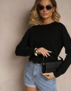 glo-story Pulover Negru cu Croi Clasic cu nasturi decorativi pe laterale Melornia