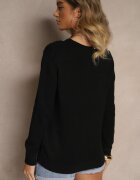 glo-story Pulover Negru cu Croi Clasic cu nasturi decorativi pe laterale Melornia