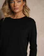 glo-story Pulover Negru cu Croi Clasic cu nasturi decorativi pe laterale Melornia