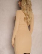 glo-story Rochie Bej Mulată Tip Pulover din Material Reiat Irivias
