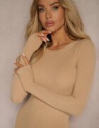glo-story Rochie Bej Mulată Tip Pulover din Material Reiat Irivias