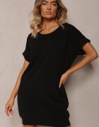 glo-story Rochie croi drept tip tricou neagră din bumbac elastic Ellensa