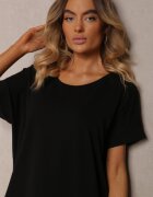 glo-story Rochie croi drept tip tricou neagră din bumbac elastic Ellensa