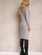 glo-story Rochie Gri Midi din tricotaj cu guler semi-înalt și borduri elastice Antonime