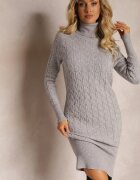 glo-story Rochie Gri Midi din tricotaj cu guler semi-înalt și borduri elastice Antonime