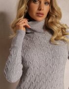 glo-story Rochie Gri Midi din tricotaj cu guler semi-înalt și borduri elastice Antonime