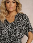 glo-story Rochie Negru-Alb cu model discret croială cloș și legată în talie Ferettia