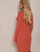 glo-story Rochie Portocalie Striată cu Croială Ajustată cu Guler Înalt Linarielle
