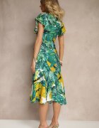 glo-story Rochie Verde cu croială evazată cu legătură cu motiv vegetal Janiraena