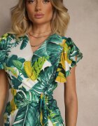 glo-story Rochie Verde cu croială evazată cu legătură cu motiv vegetal Janiraena