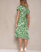 glo-story Rochie verde deschisă evazată cu legătură cu motiv floral Janiraena